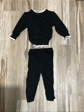 Black baby Knit Two-Piece Sweater Set with White Trim